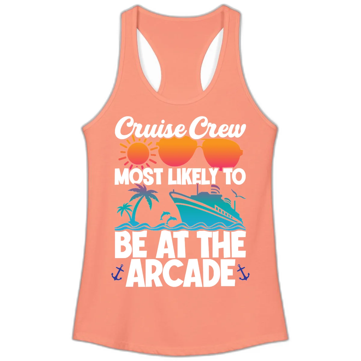 Cruise Crew Most Likely To Be At The Arcade Ladies Tank in Solid Light Orange