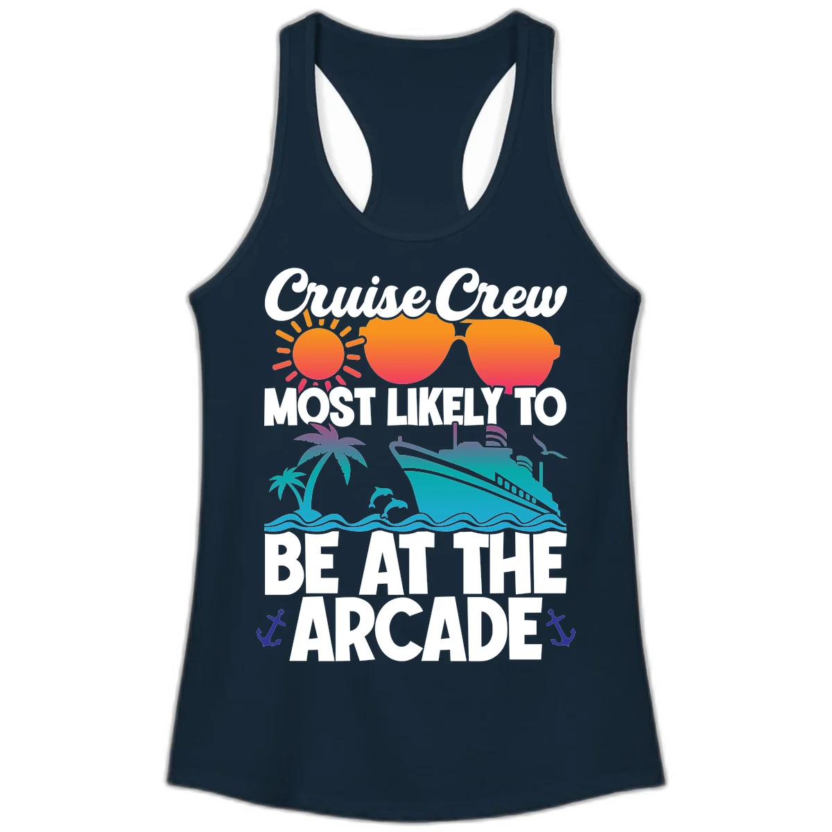 Cruise Crew Most Likely To Be At The Arcade Ladies Tank in Solid Midnight Navy