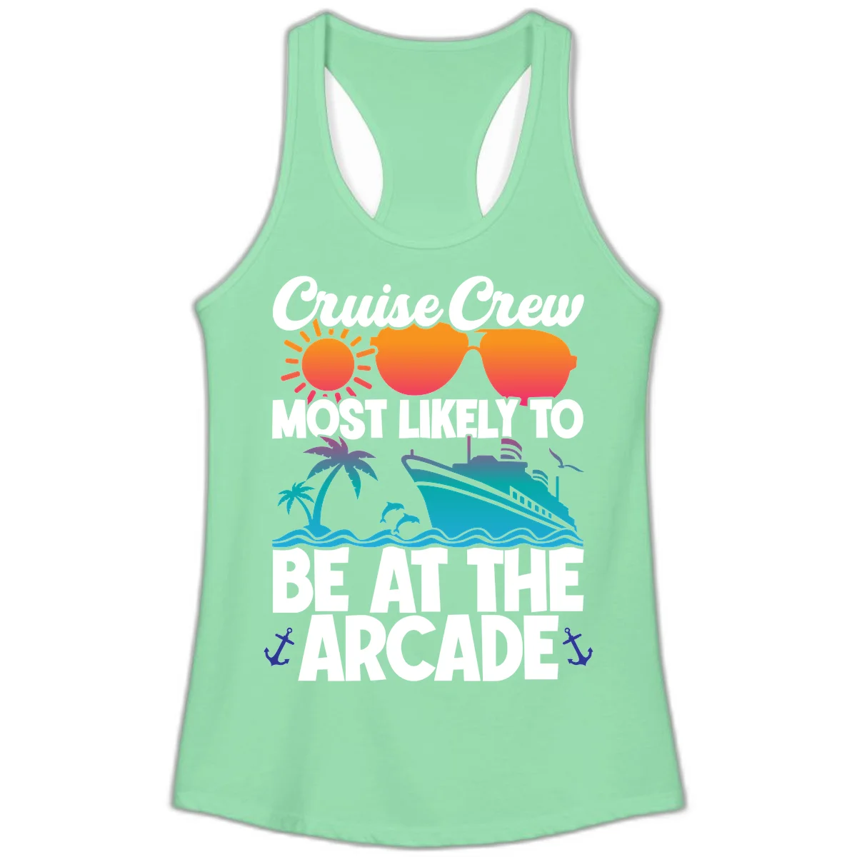Cruise Crew Most Likely To Be At The Arcade Ladies Tank in Solid Mint