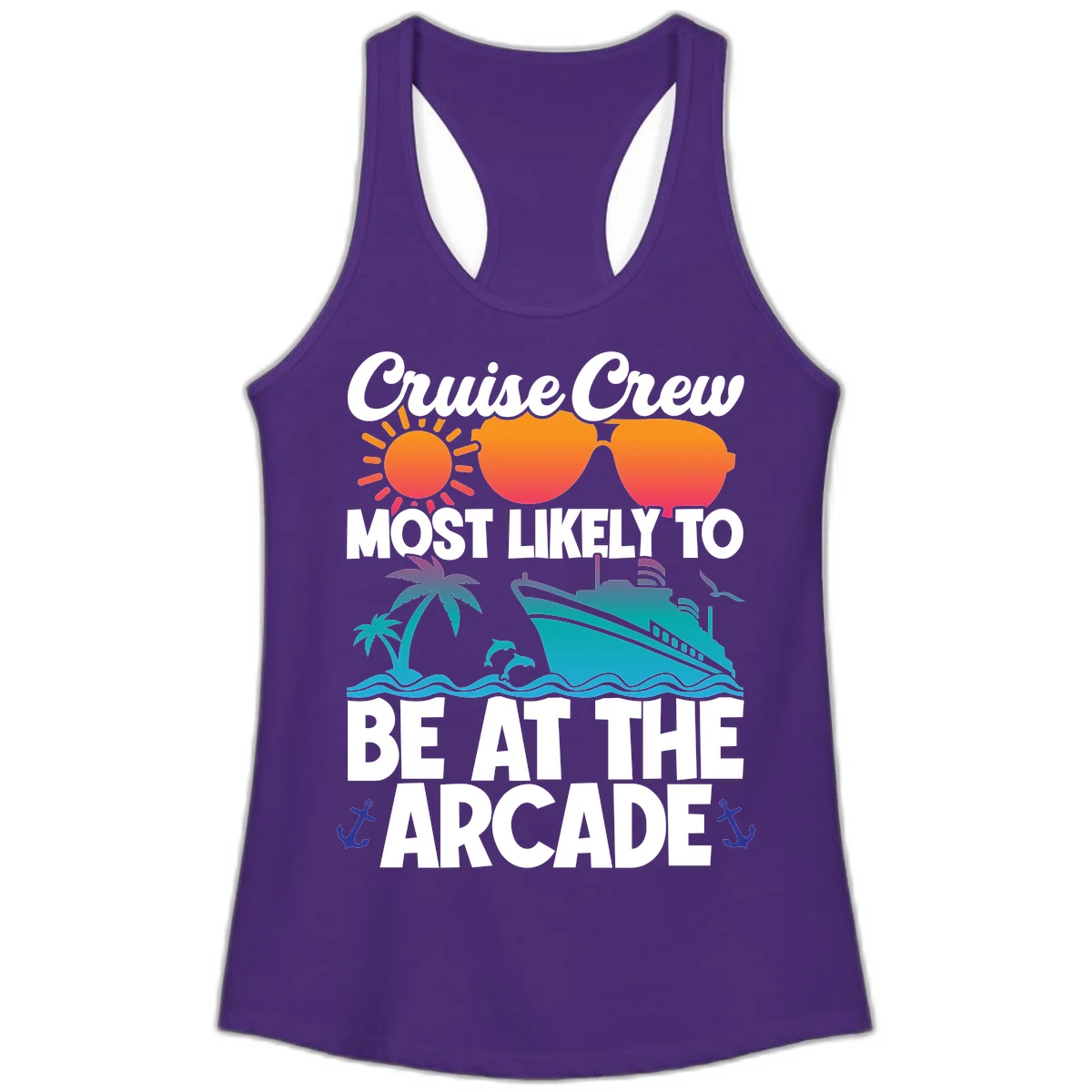Cruise Crew Most Likely To Be At The Arcade Ladies Tank in Solid Purple Rush