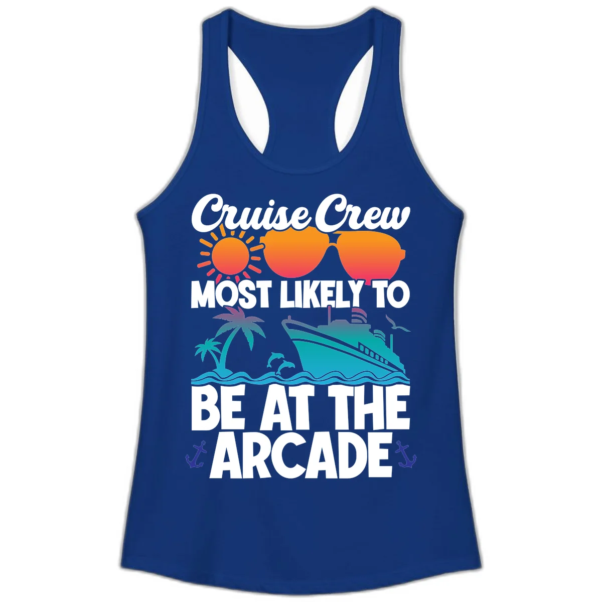 Cruise Crew Most Likely To Be At The Arcade Ladies Tank in Solid Royal
