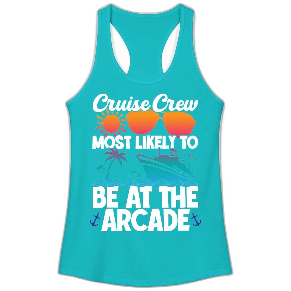 Cruise Crew Most Likely To Be At The Arcade Ladies Tank in Tahiti Blue
