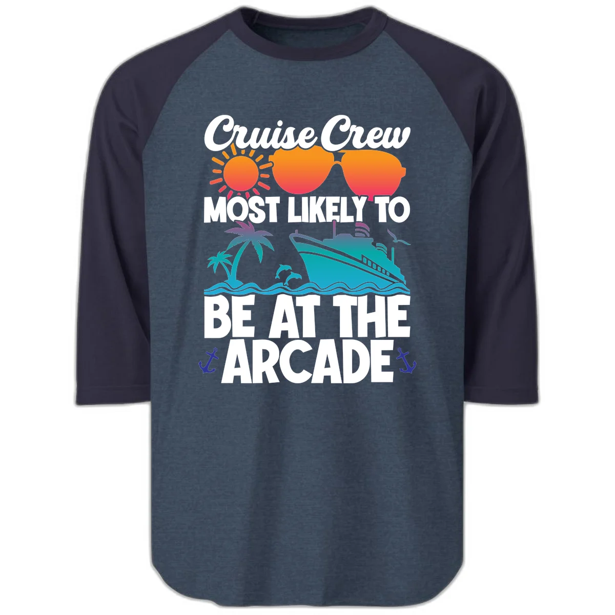 Cruise Crew Most Likely To Be At The Arcade Raglan 3/4 in Heather Denim Navy