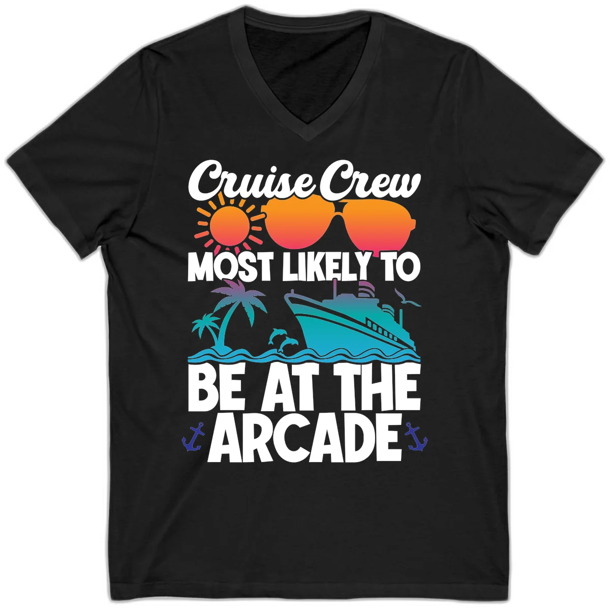 Cruise Crew Most Likely To Be At The Arcade V-Neck in Black