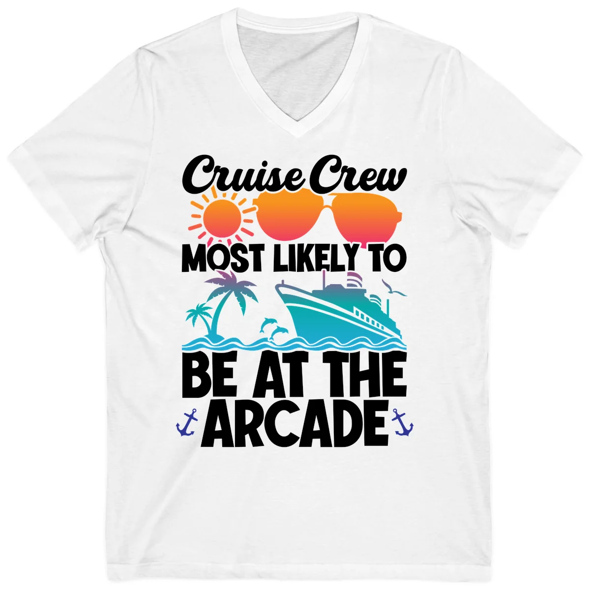 Cruise Crew Most Likely To Be At The Arcade V-Neck in White