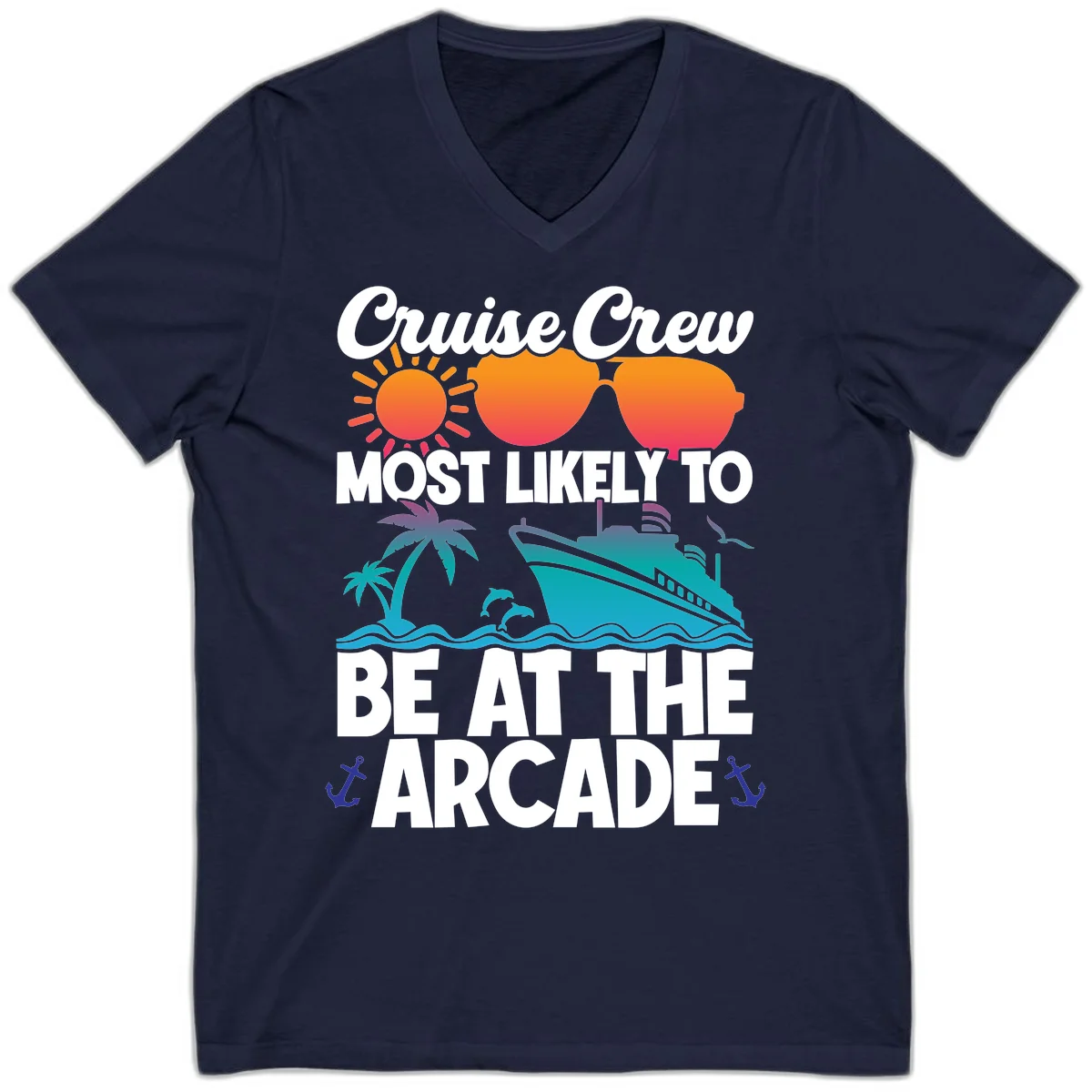 Cruise Crew Most Likely To Be At The Arcade V-Neck in Navy