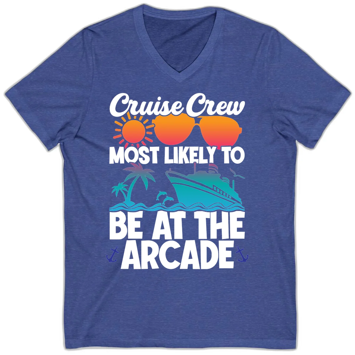Cruise Crew Most Likely To Be At The Arcade V-Neck in Heather True Royal