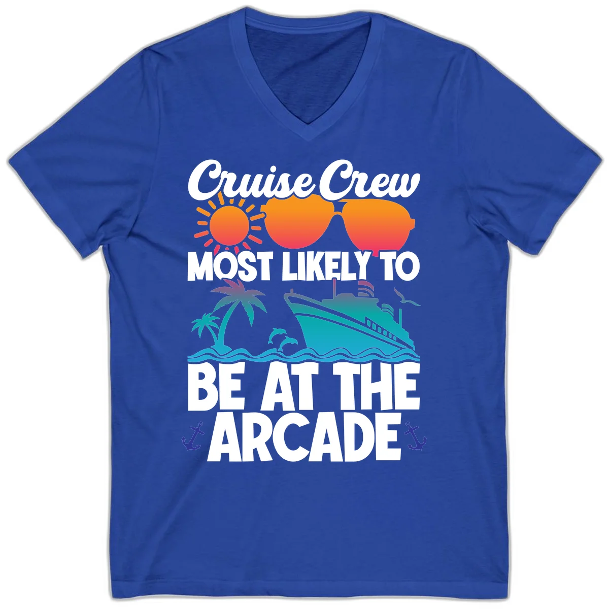 Cruise Crew Most Likely To Be At The Arcade V-Neck in True Royal