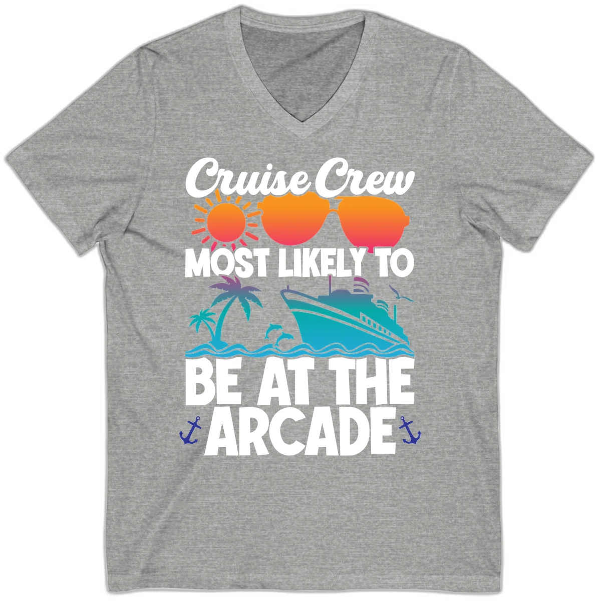 Cruise Crew Most Likely To Be At The Arcade V-Neck in Athletic Heather