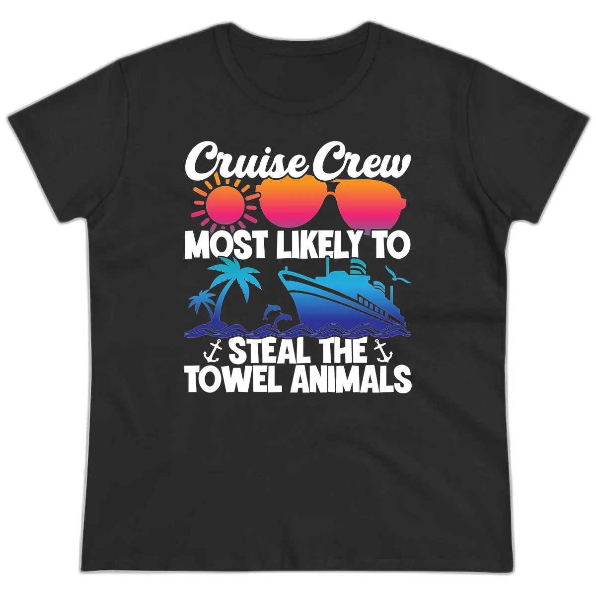Cruise Crew Steal The Towel Animals Ladies Tee in Black