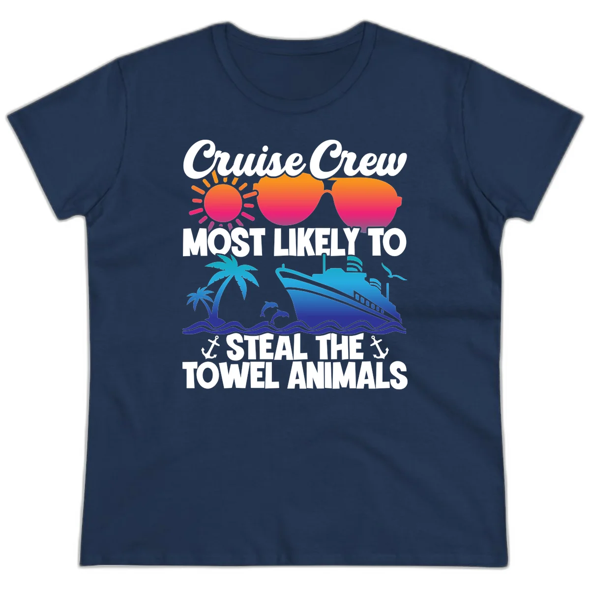 Cruise Crew Steal The Towel Animals Ladies Tee in Navy