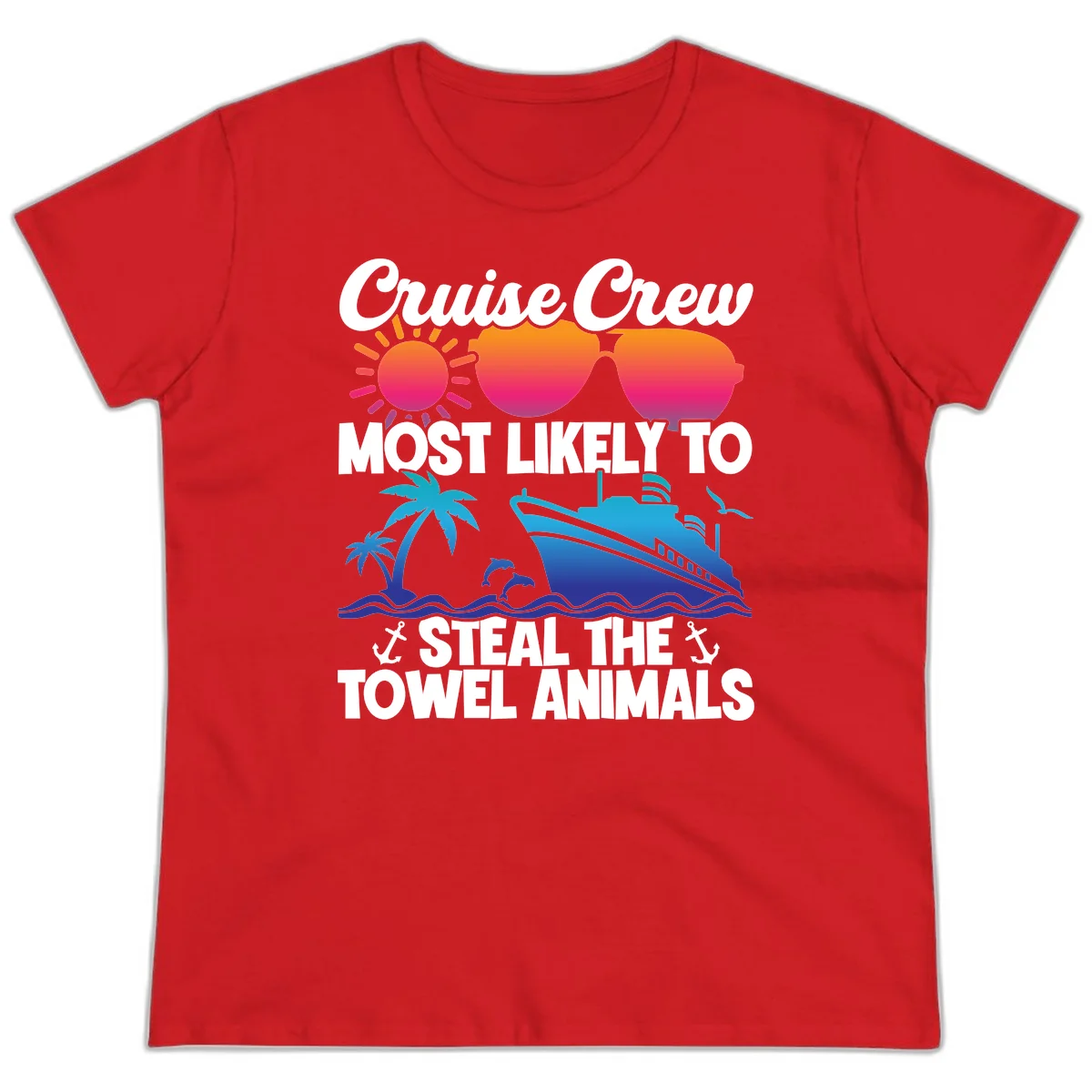 Cruise Crew Steal The Towel Animals Ladies Tee in Red