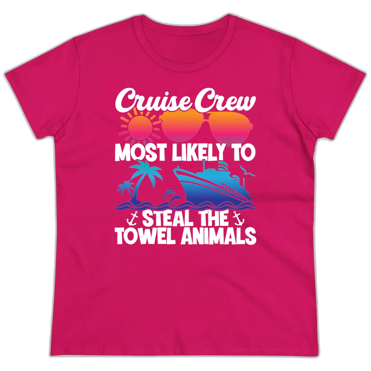 Cruise Crew Steal The Towel Animals Ladies Tee in Heliconia
