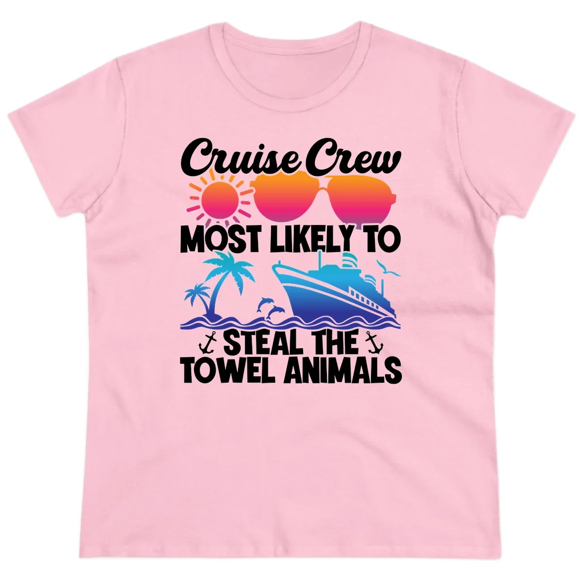 Cruise Crew Steal The Towel Animals Ladies Tee in Light Pink