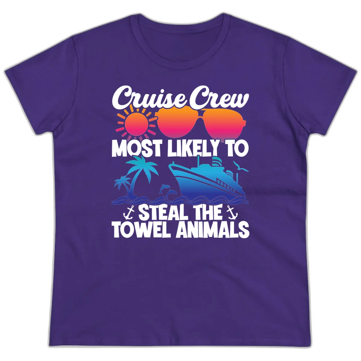 Cruise Crew Steal The Towel Animals Ladies Tee in Purple