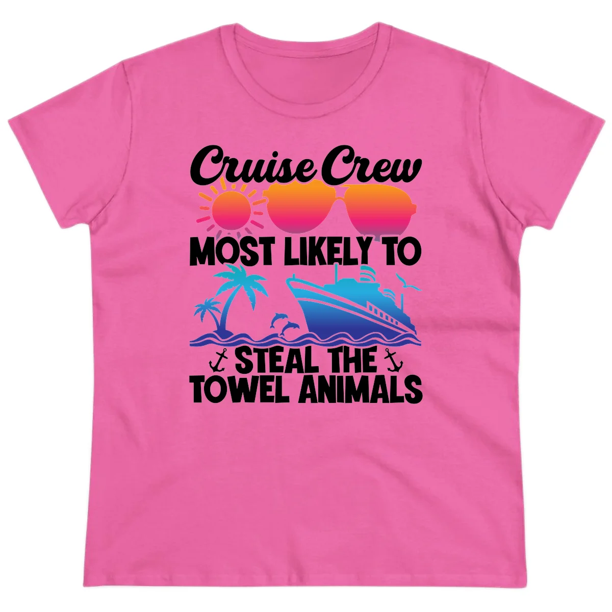 Cruise Crew Steal The Towel Animals Ladies Tee in Azalea