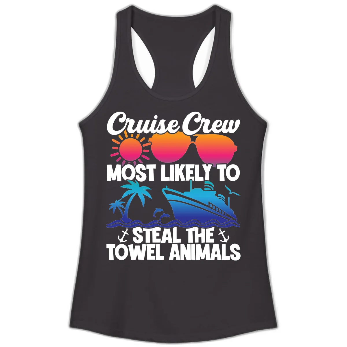 Cruise Crew Steal The Towel Animals Ladies Tank in Black