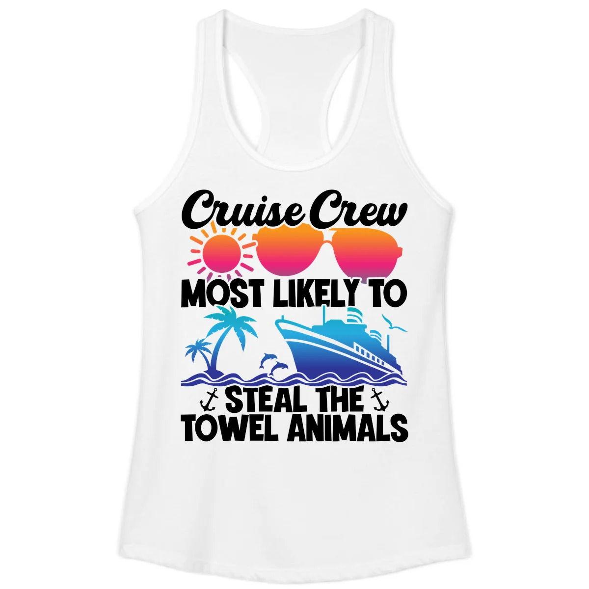 Cruise Crew Steal The Towel Animals Ladies Tank in White