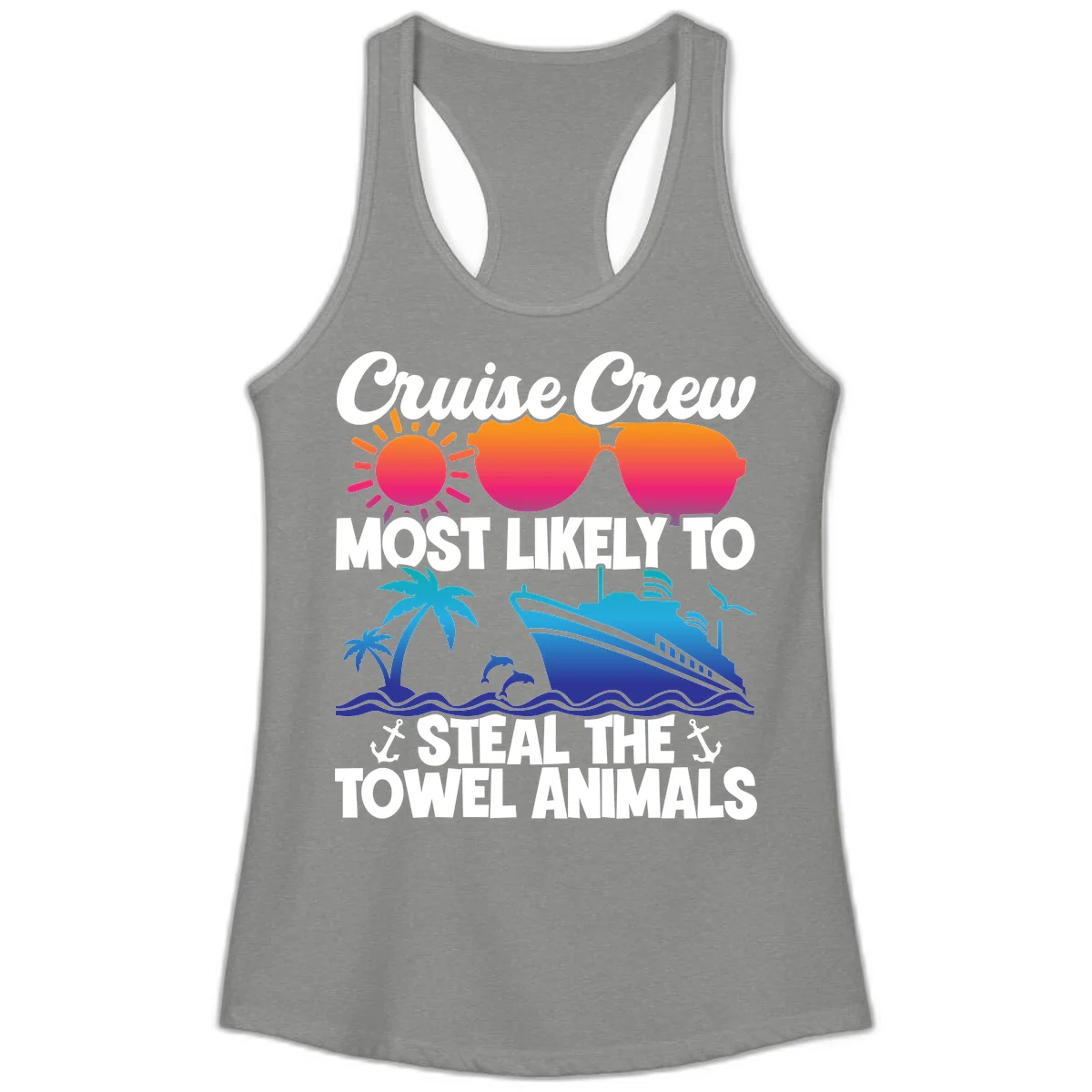 Cruise Crew Steal The Towel Animals Ladies Tank in Heather Grey
