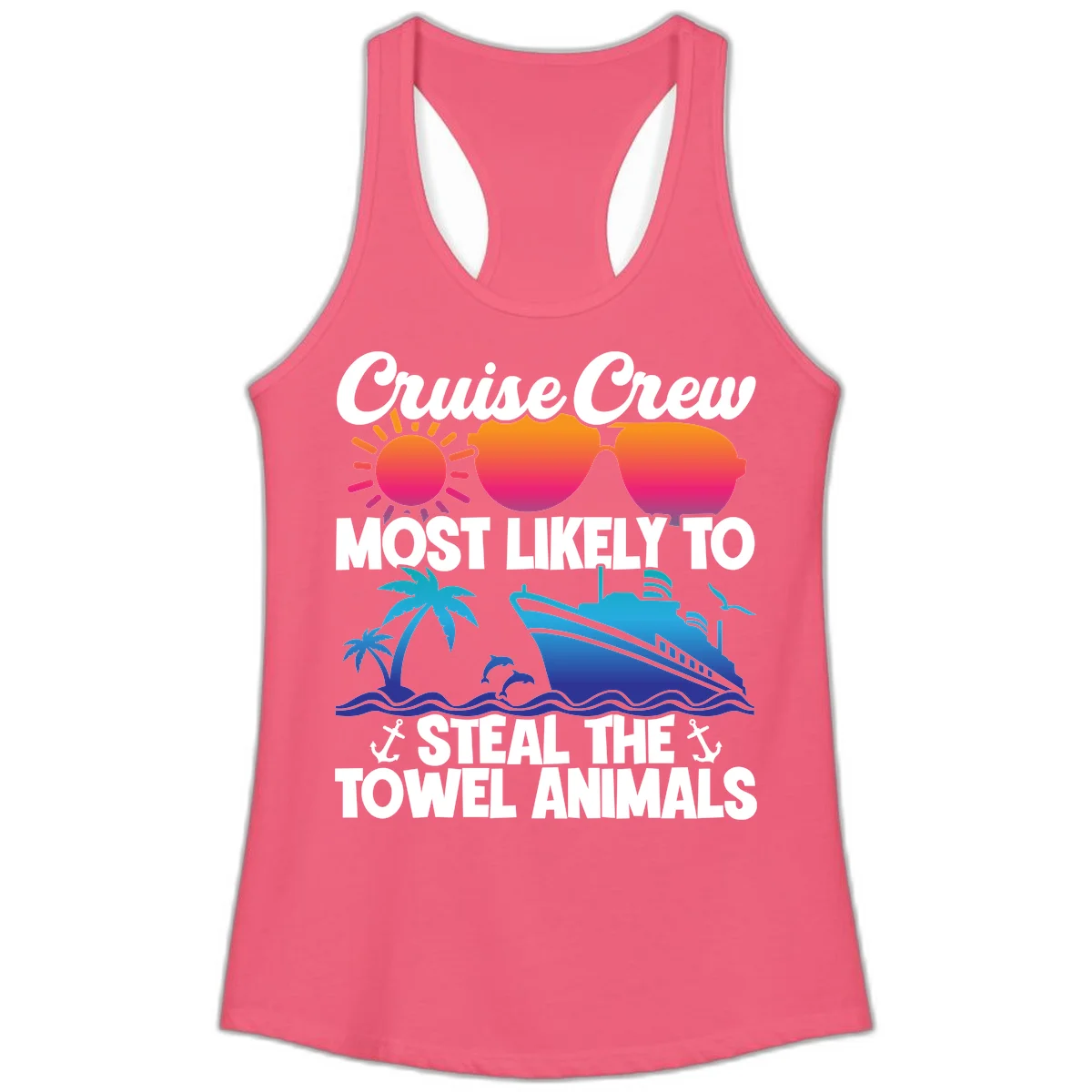 Cruise Crew Steal The Towel Animals Ladies Tank in Hot Pink