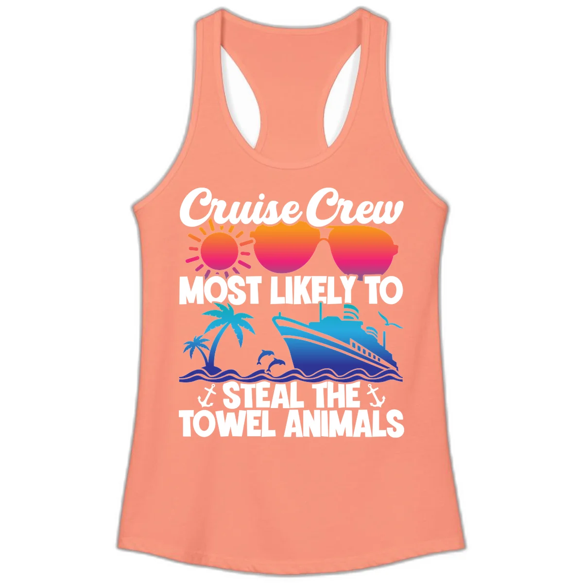 Cruise Crew Steal The Towel Animals Ladies Tank in Solid Light Orange