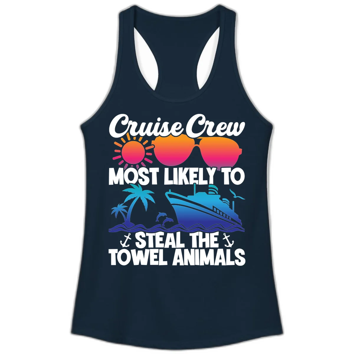 Cruise Crew Steal The Towel Animals Ladies Tank in Solid Midnight Navy