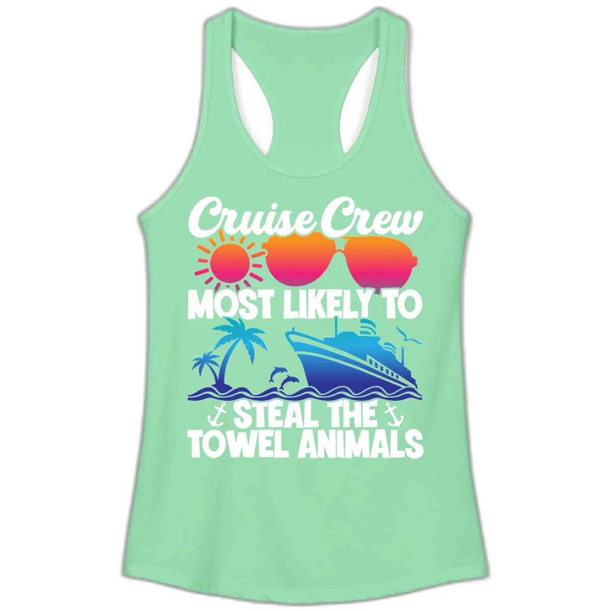 Cruise Crew Steal The Towel Animals Ladies Tank in Solid Mint