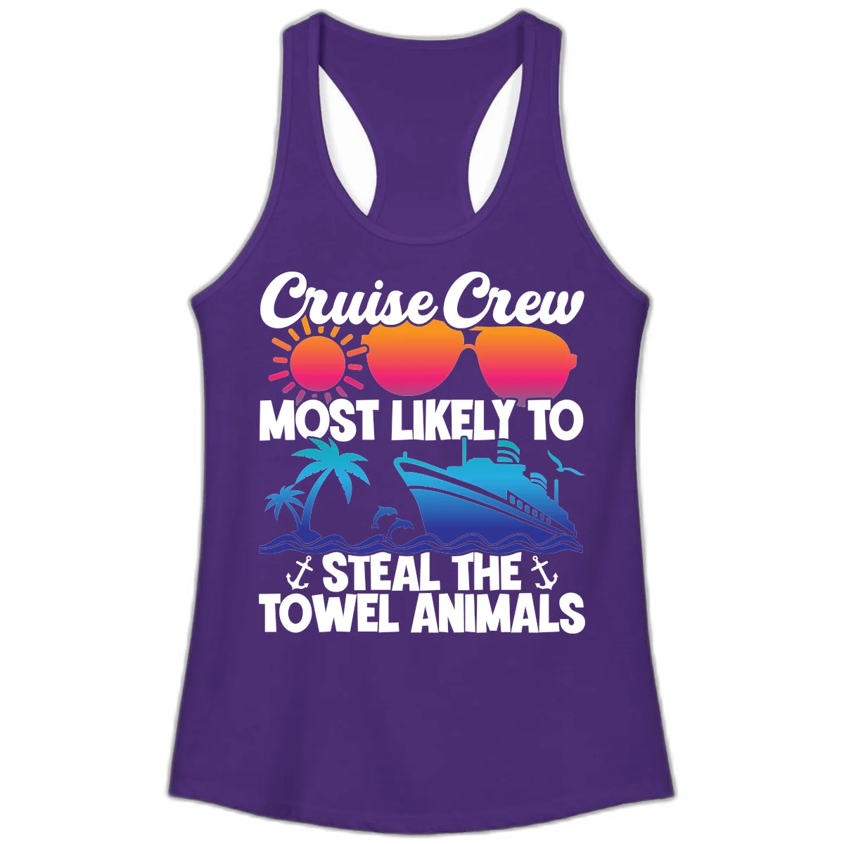 Cruise Crew Steal The Towel Animals Ladies Tank in Solid Purple Rush