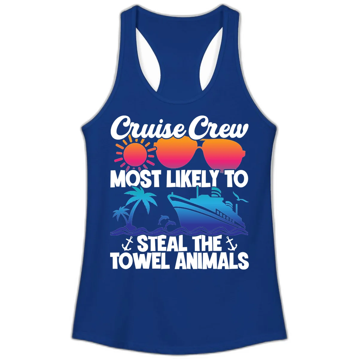 Cruise Crew Steal The Towel Animals Ladies Tank in Solid Royal