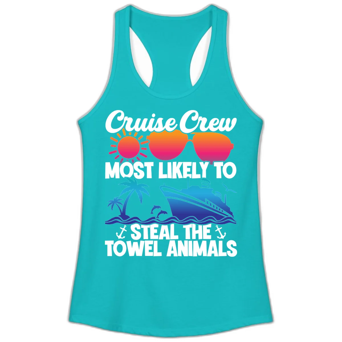 Cruise Crew Steal The Towel Animals Ladies Tank in Tahiti Blue