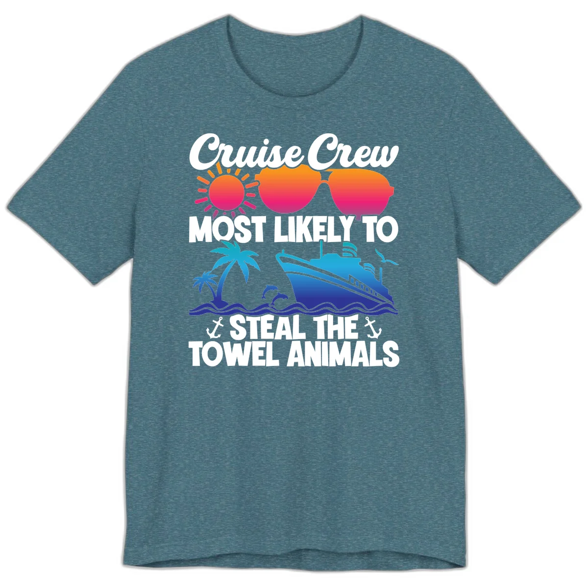 Cruise Crew Steal The Towel Animals Premium T-Shirt in Heather Deep Teal