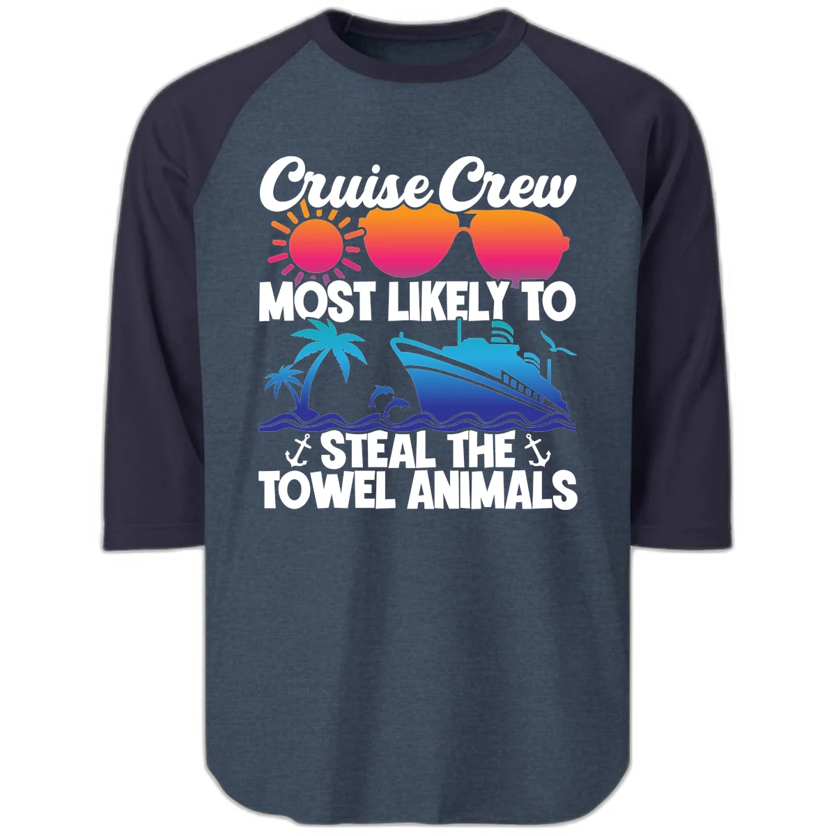 Cruise Crew Steal The Towel Animals Raglan 3/4 in Heather Denim Navy