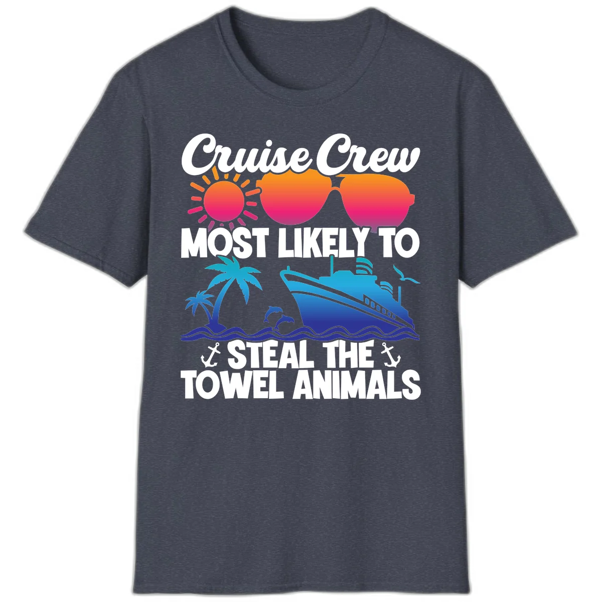 Cruise Crew Steal The Towel Animals T-Shirt in Heather Navy