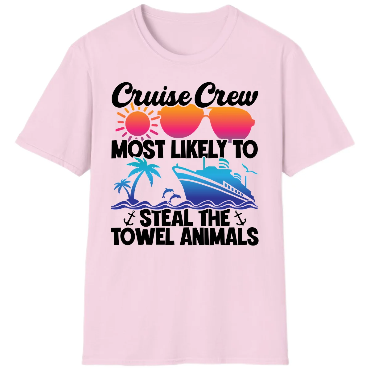 Cruise Crew Steal The Towel Animals T-Shirt in Light Pink