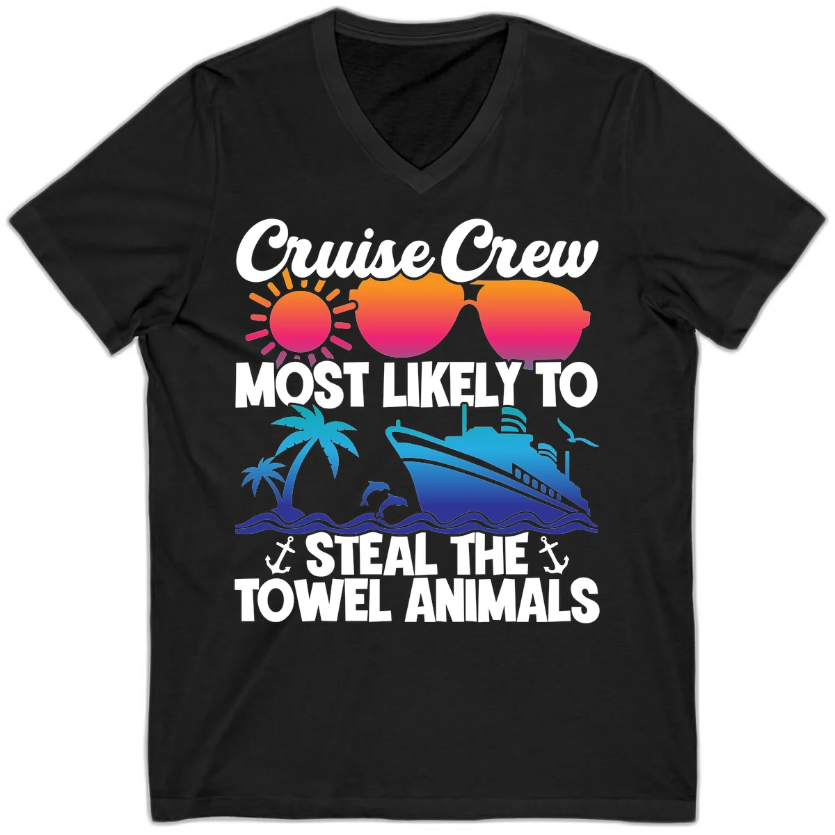 Cruise Crew Steal The Towel Animals V-Neck in Black