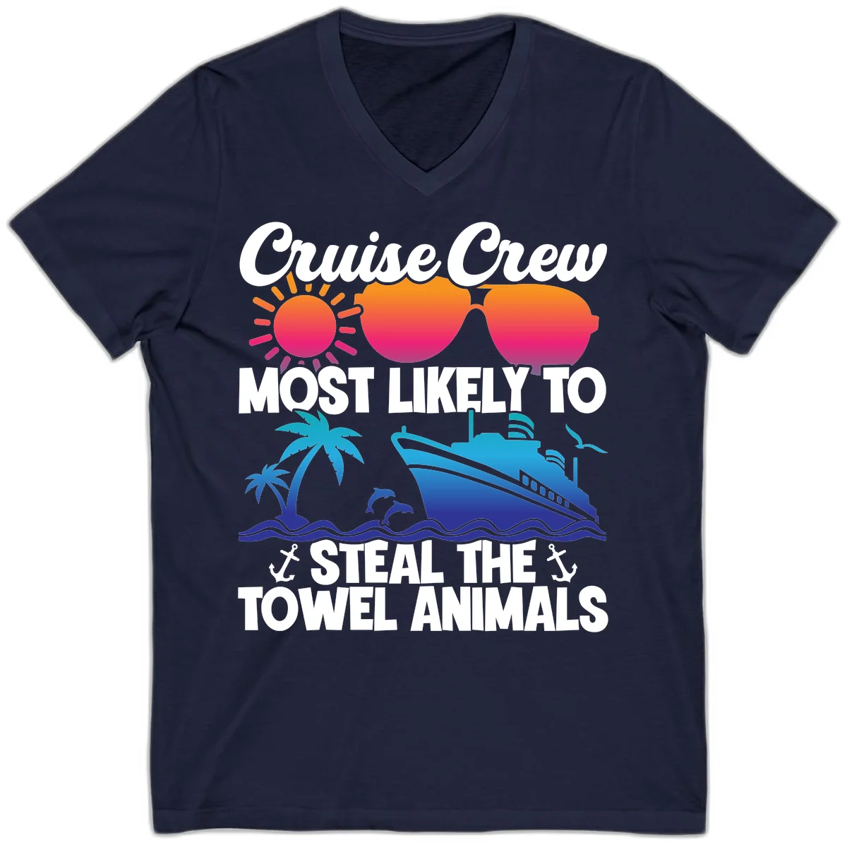Cruise Crew Steal The Towel Animals V-Neck in Navy