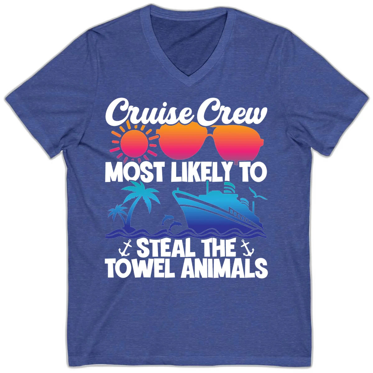 Cruise Crew Steal The Towel Animals V-Neck in Heather True Royal