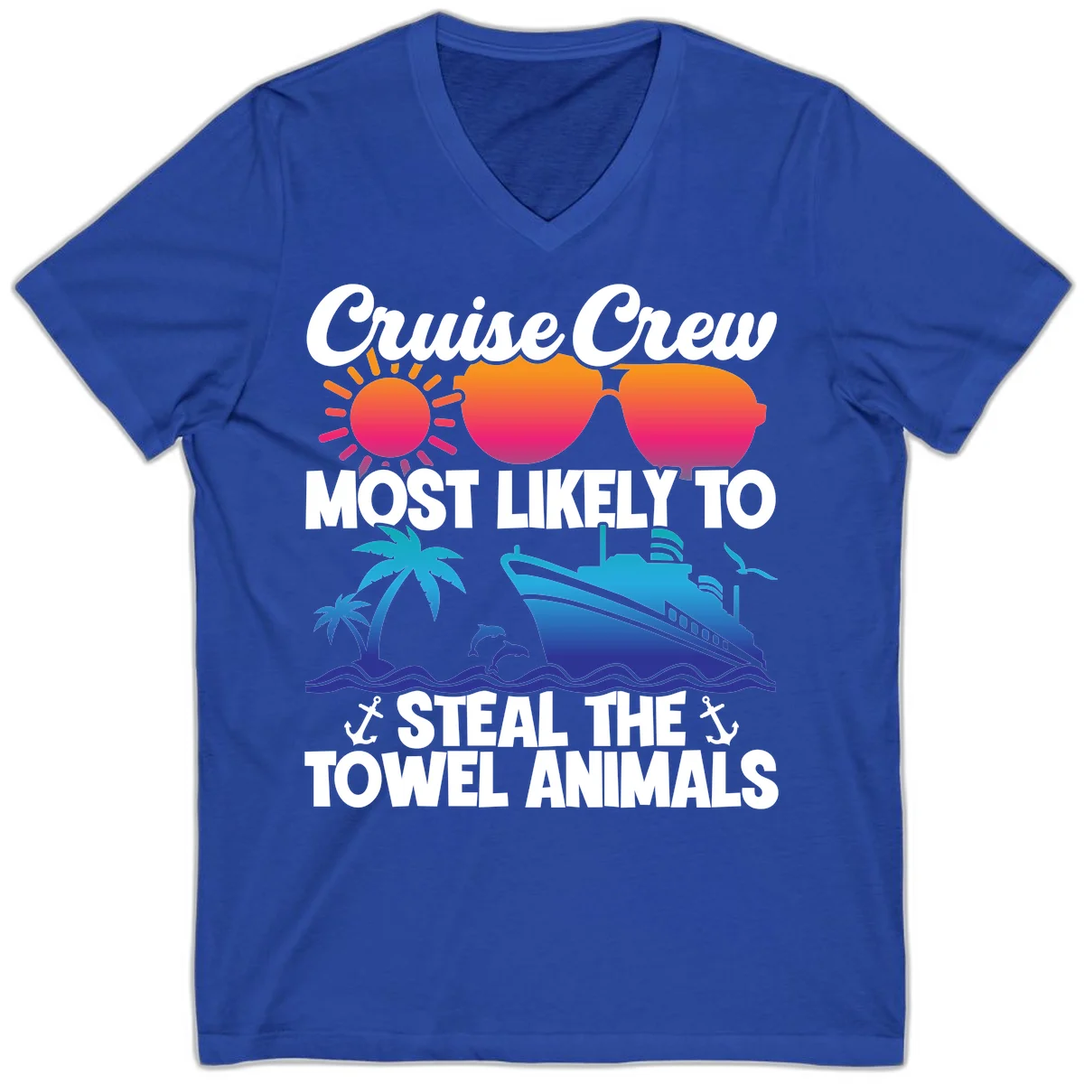 Cruise Crew Steal The Towel Animals V-Neck in True Royal