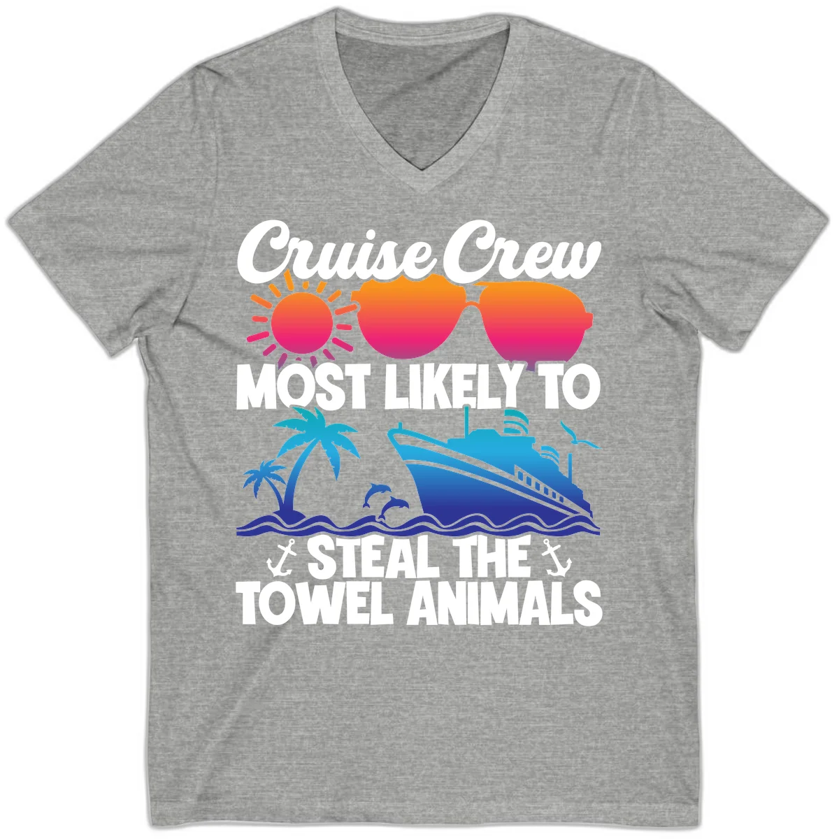 Cruise Crew Steal The Towel Animals V-Neck in Athletic Heather