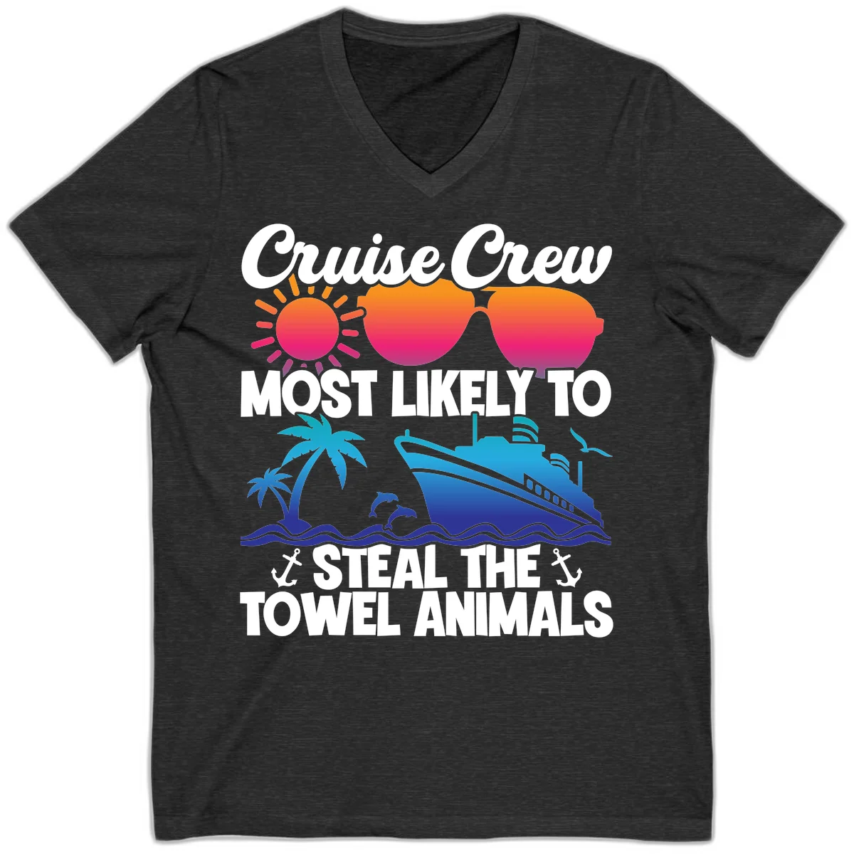 Cruise Crew Steal The Towel Animals V-Neck in Dark Grey Heather