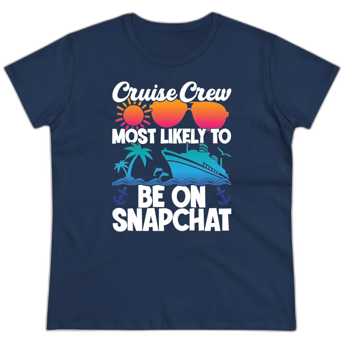 Cruise Crew Most Likely To Snapchat Ladies Tee in Navy
