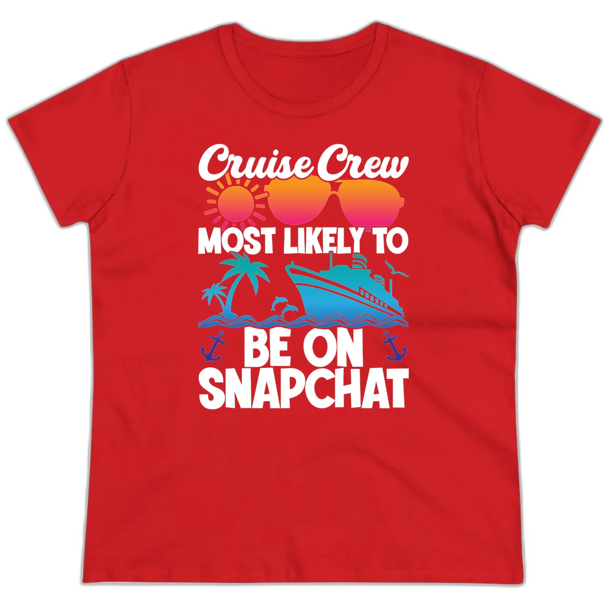 Cruise Crew Most Likely To Snapchat Ladies Tee in Red