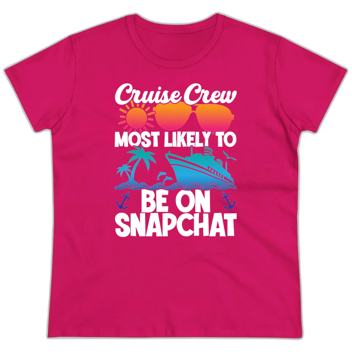 Cruise Crew Most Likely To Snapchat Ladies Tee in Heliconia