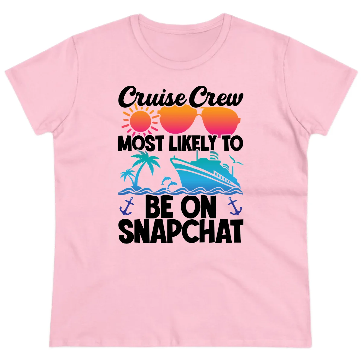 Cruise Crew Most Likely To Snapchat Ladies Tee in Light Pink