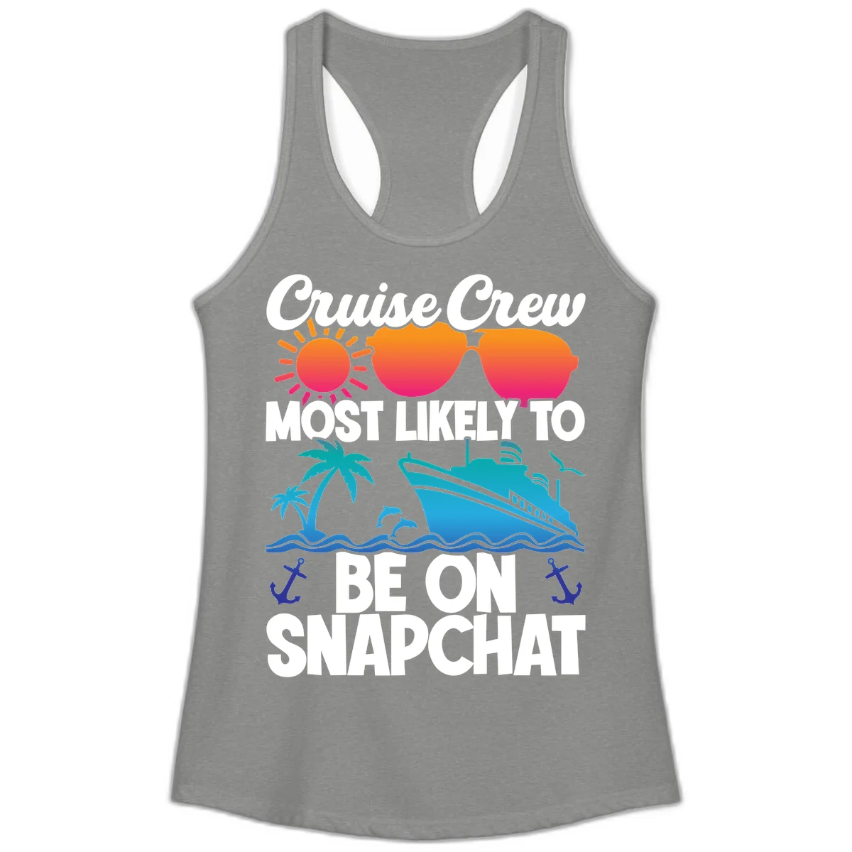 Cruise Crew Most Likely To Snapchat Ladies Tank in Heather Grey