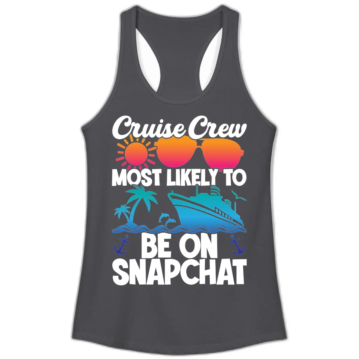 Cruise Crew Most Likely To Snapchat Ladies Tank in Solid Dark Gray