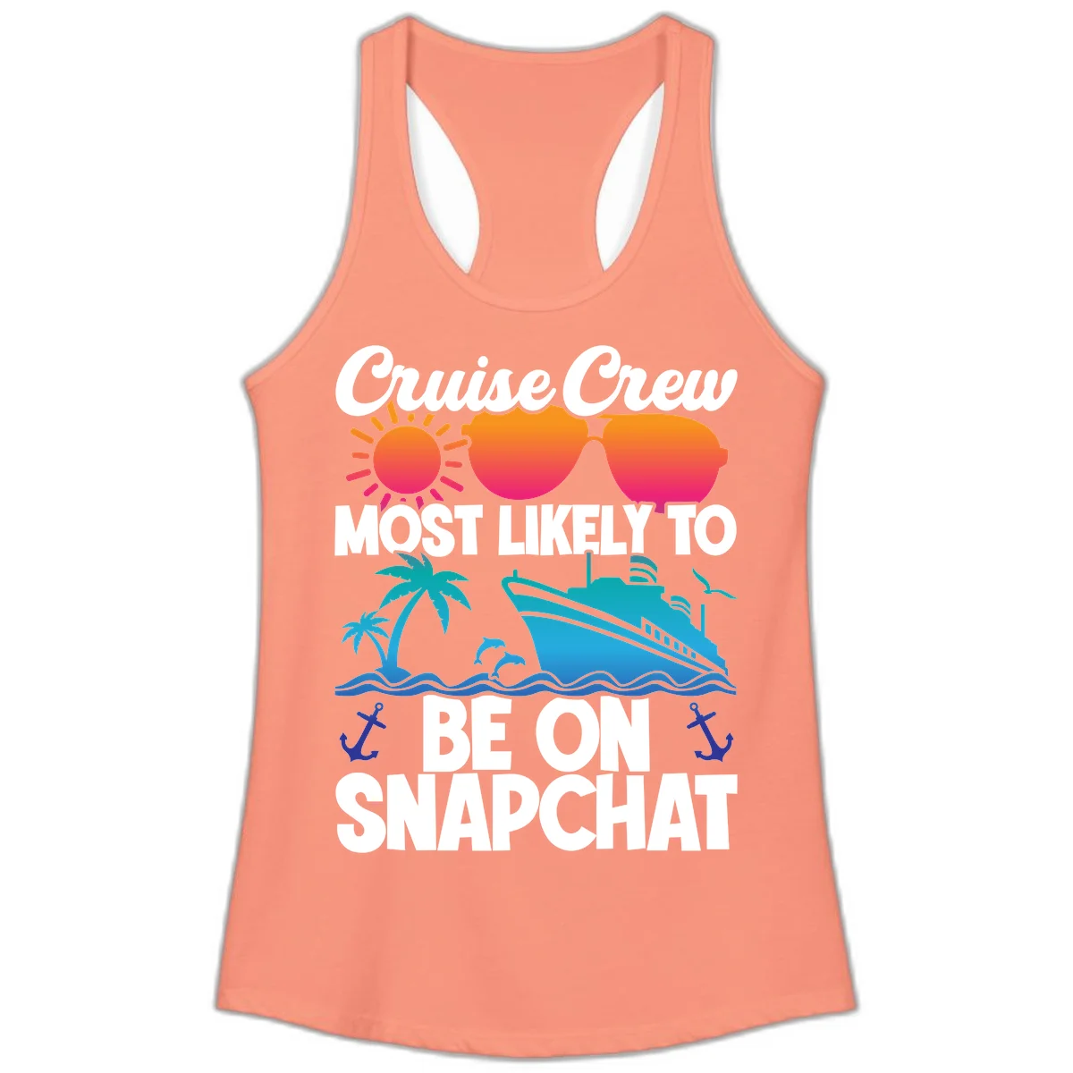 Cruise Crew Most Likely To Snapchat Ladies Tank in Solid Light Orange