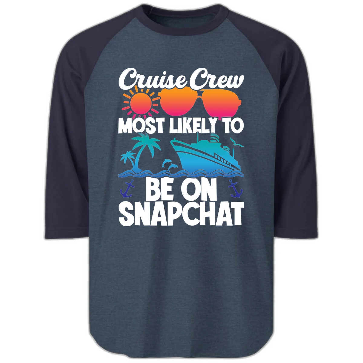 Cruise Crew Most Likely To Snapchat Raglan 3/4 in Heather Denim Navy