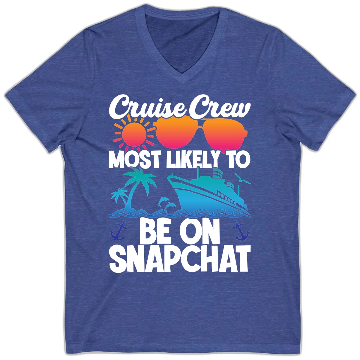 Cruise Crew Most Likely To Snapchat V-Neck in Heather True Royal