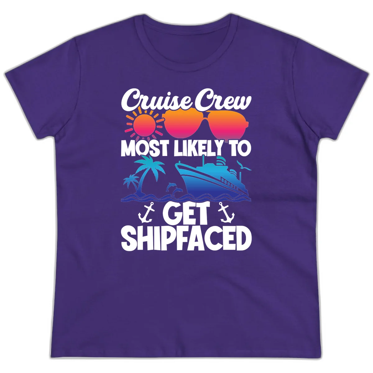 Cruise Crew Most Likely To Get Shipfaced Ladies Tee in Purple